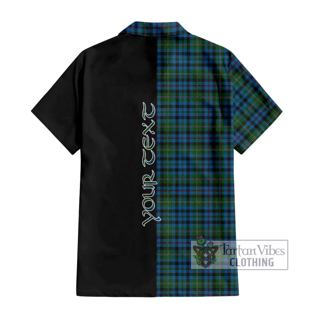 Stevenson Hunting Red Stripe Tartan Short Sleeve Button Shirt with Family Crest and Half Of Me Style - Tartanvibesclothing Shop