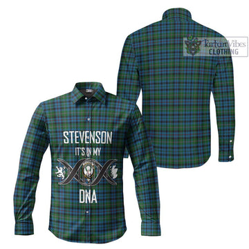 Stevenson Hunting Red Stripe Tartan Long Sleeve Button Shirt with Family Crest DNA In Me Style Men's Shirt - Tartanvibesclothing Shop