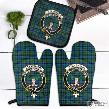 Stevenson Hunting Red Stripe Tartan Combo Oven Mitt & Pot-Holder with Family Crest Combo 1 Oven Mitt & 1 Pot-Holder Black - Tartan Vibes Clothing