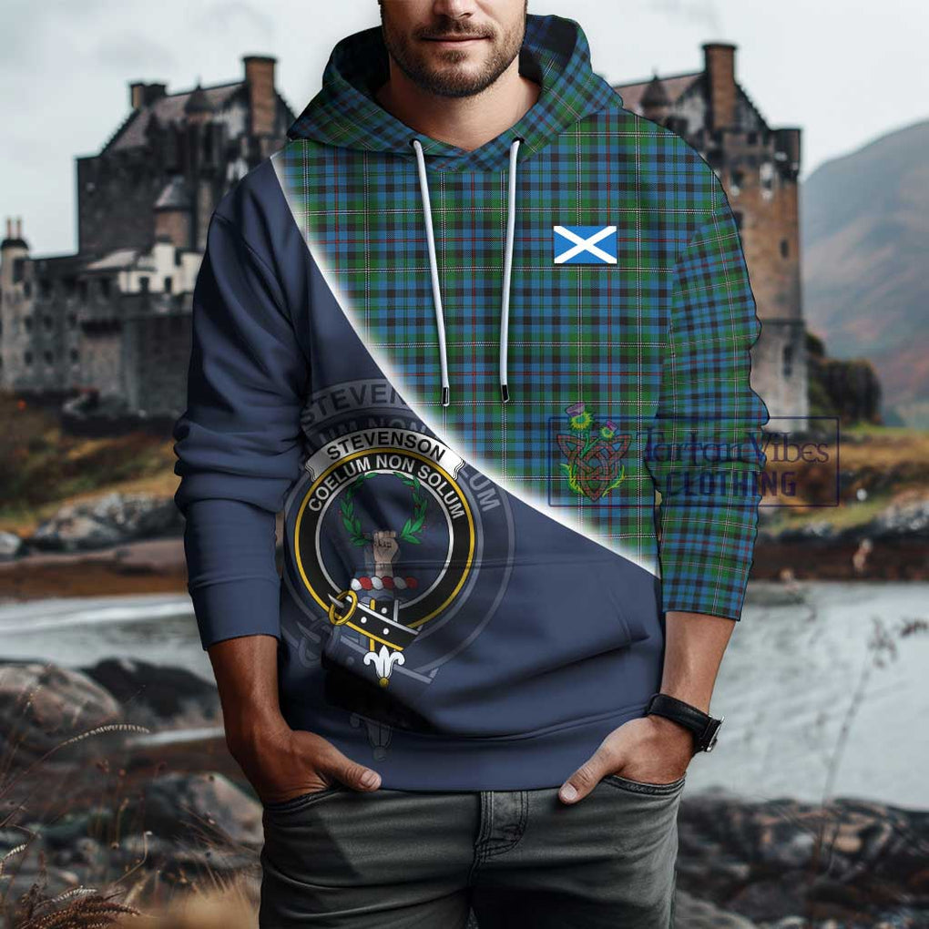 Stevenson Hunting Red Stripe Tartan Hoodie with Personalised National Flag and Family Crest Half Style - Tartanvibesclothing Shop