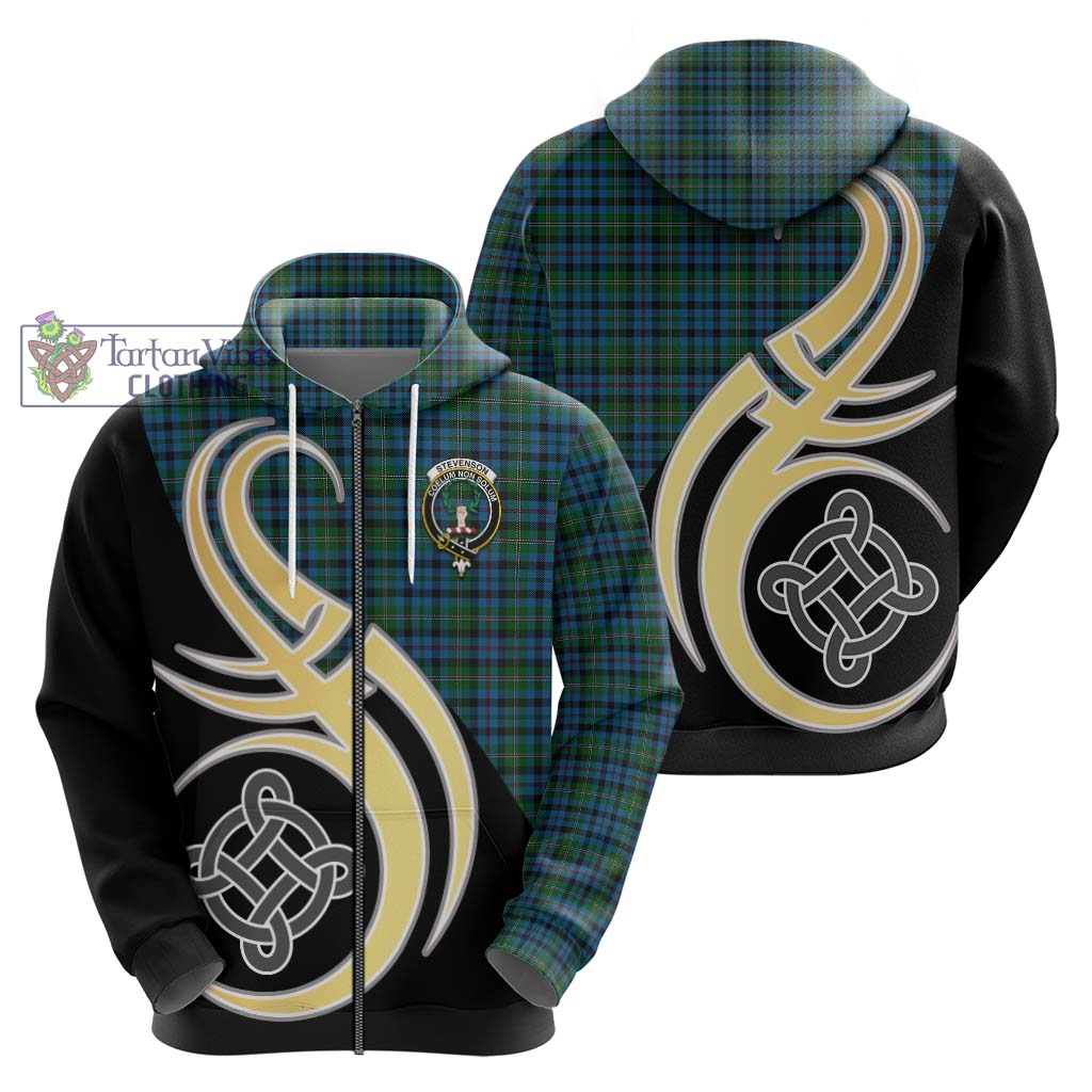 Stevenson Hunting Red Stripe Tartan Hoodie with Family Crest and Celtic Symbol Style - Tartan Vibes Clothing