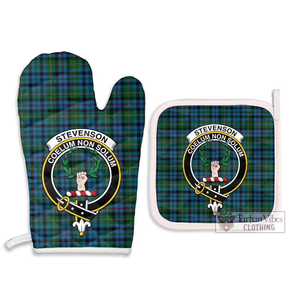 Stevenson Hunting Red Stripe Tartan Combo Oven Mitt & Pot-Holder with Family Crest Combo 1 Oven Mitt & 2 Pot-Holder White - Tartan Vibes Clothing
