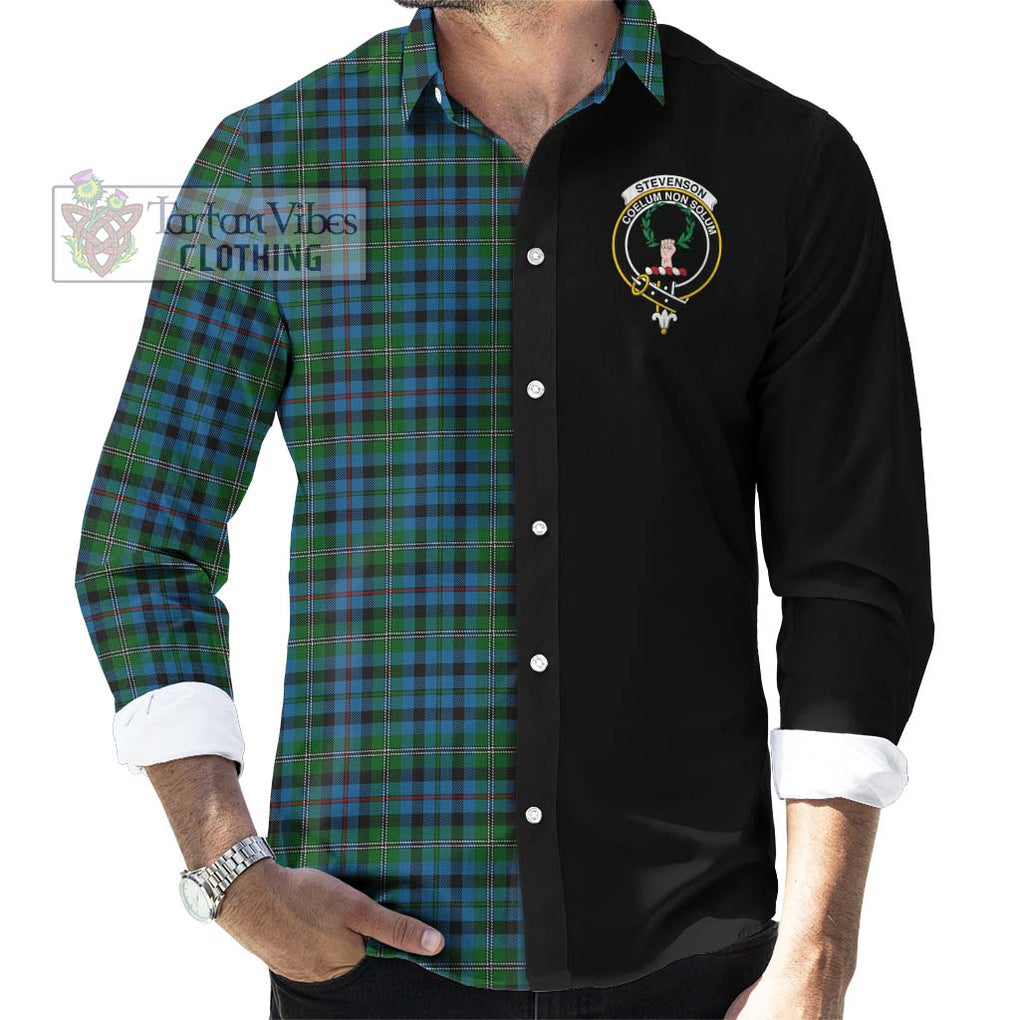Stevenson Hunting Red Stripe Tartan Long Sleeve Button Shirt with Family Crest and Half Of Me Style - Tartanvibesclothing Shop
