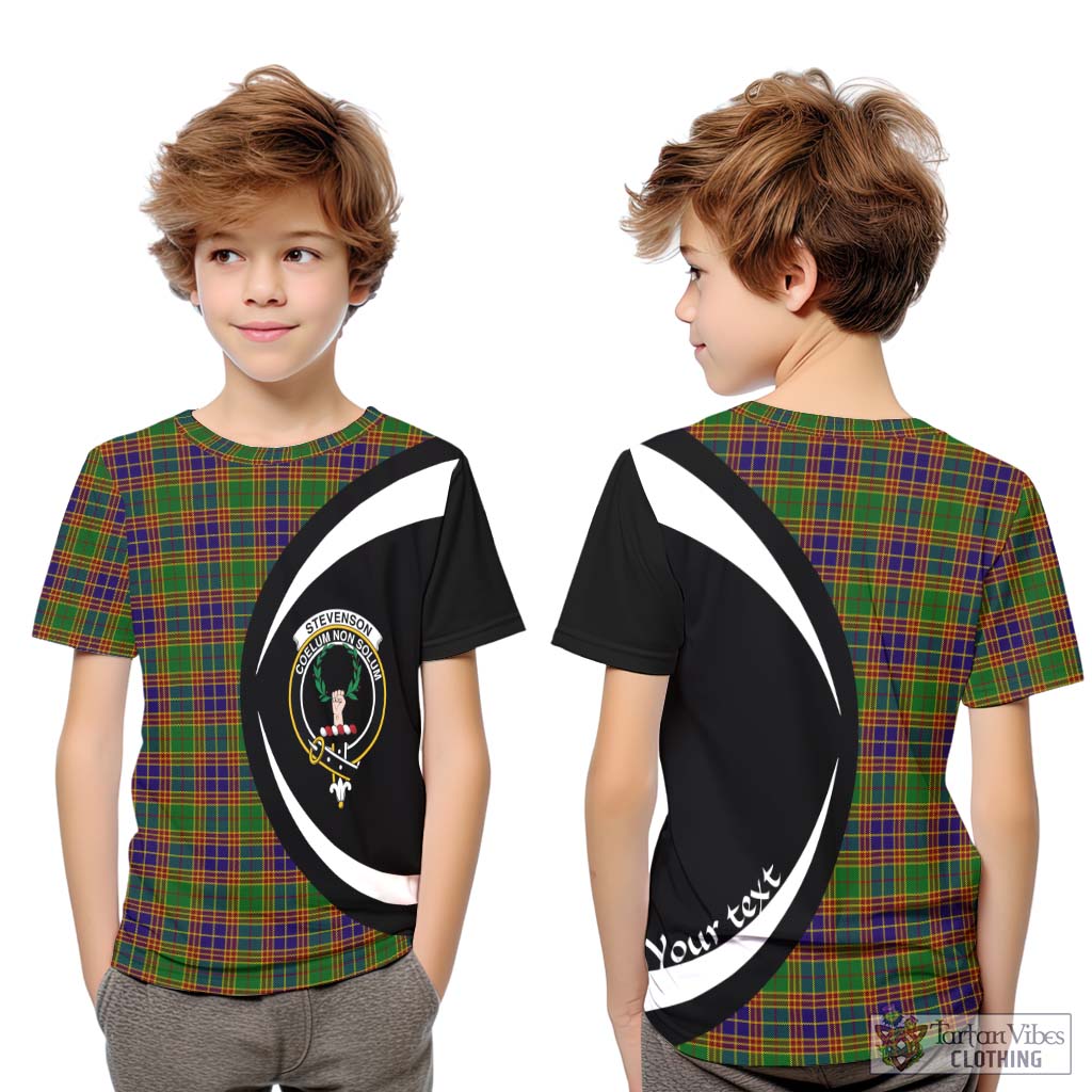 Stevenson Old Tartan Kid T-Shirt with Family Crest Circle Style Youth XL Size14 - Tartan Vibes Clothing