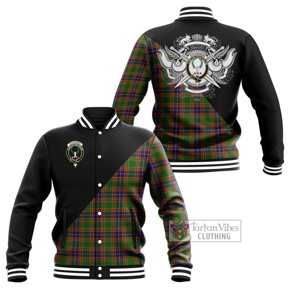 Stevenson Old Tartan Baseball Jacket with Family Crest and Military Logo Style Unisex - Tartanvibesclothing Shop