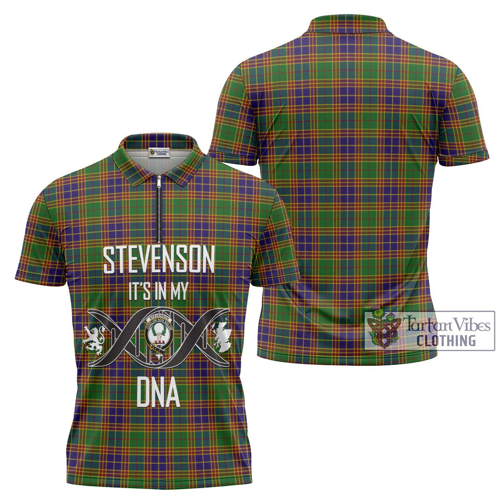 Stevenson Old Tartan Zipper Polo Shirt with Family Crest DNA In Me Style Unisex - Tartanvibesclothing Shop