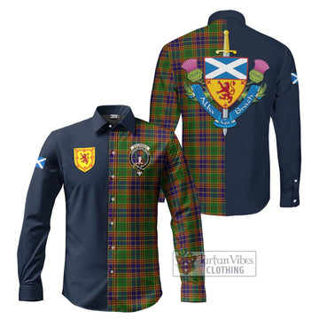 Tartan Vibes Clothing Stevenson Old Tartan Long Sleeve Button Shirt with Scottish Lion Royal Arm Half Style