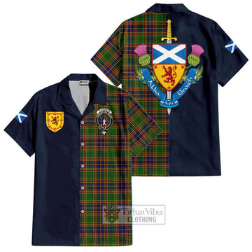 Tartan Vibes Clothing Stevenson Old Tartan Short Sleeve Button Shirt with Scottish Lion Royal Arm Half Style