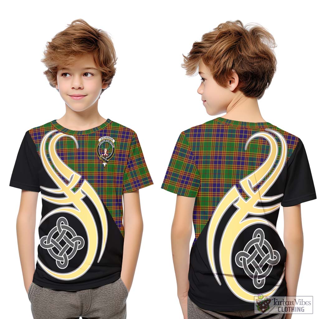 Stevenson Old Tartan Kid T-Shirt with Family Crest and Celtic Symbol Style Youth XL Size14 - Tartan Vibes Clothing