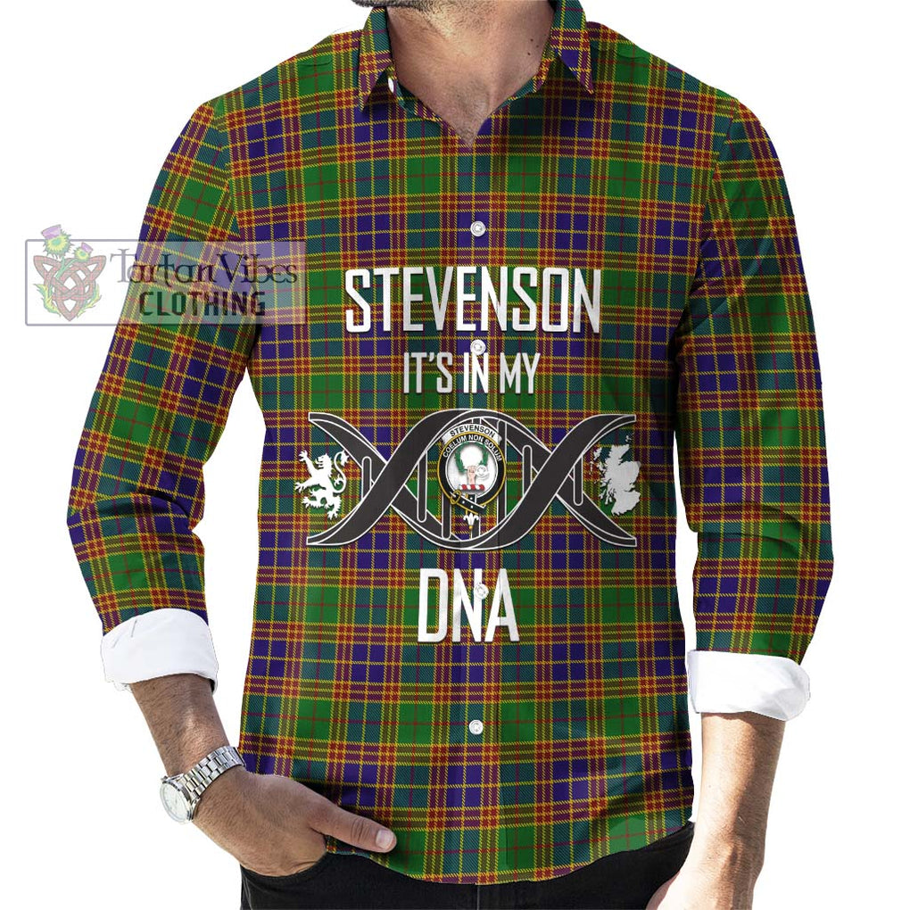 Stevenson Old Tartan Long Sleeve Button Shirt with Family Crest DNA In Me Style Men's Shirt S - Tartanvibesclothing Shop