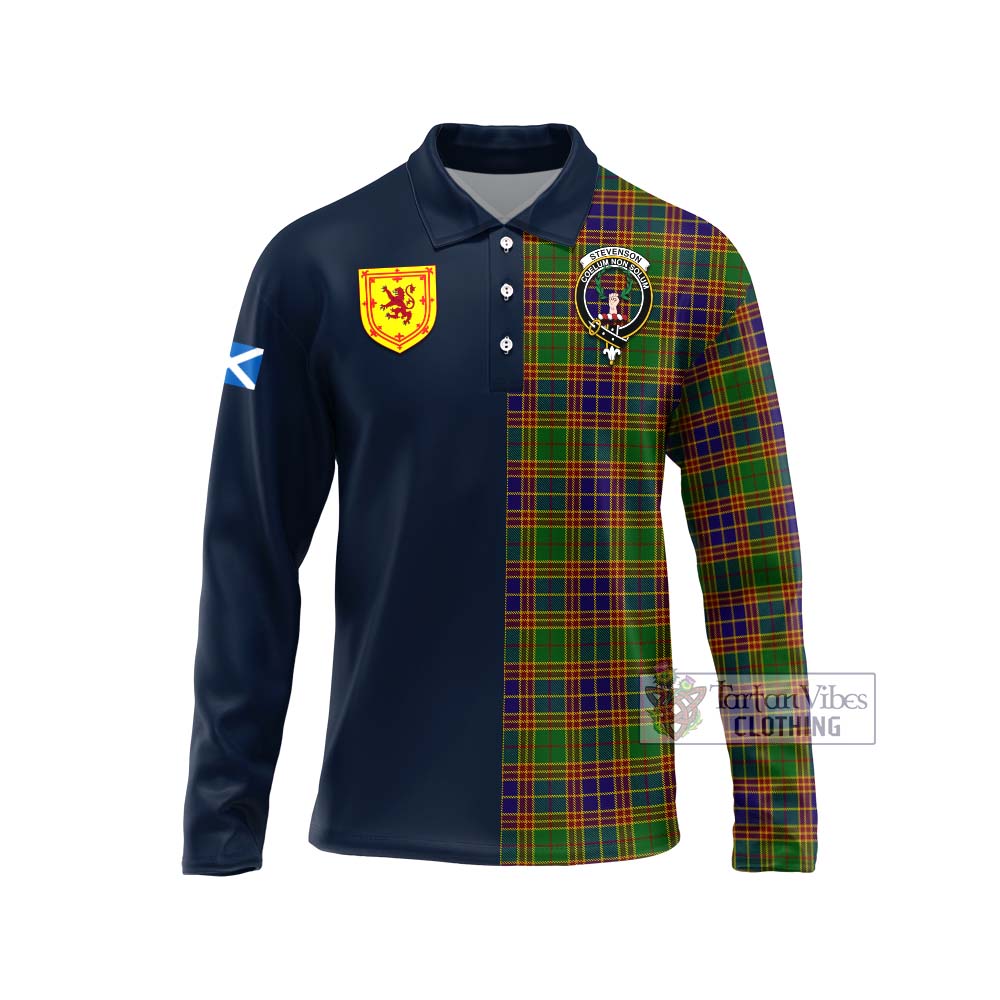 Tartan Vibes Clothing Stevenson Old Tartan Long Sleeve Polo Shirt with Scottish Lion Royal Arm Half Style