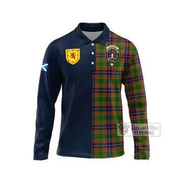 Tartan Vibes Clothing Stevenson Old Tartan Long Sleeve Polo Shirt with Scottish Lion Royal Arm Half Style
