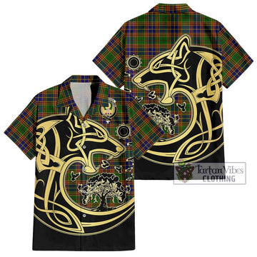 Stevenson Old Tartan Short Sleeve Button Shirt with Family Crest Celtic Wolf Style Kid - Tartan Vibes Clothing