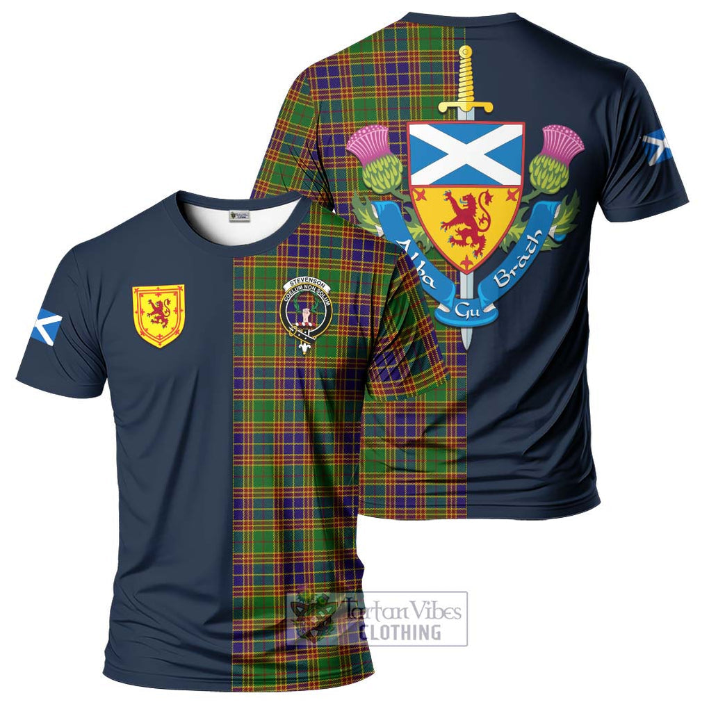 Tartan Vibes Clothing Stevenson Old Tartan T-Shirt Alba with Scottish Lion Royal Arm Half Style