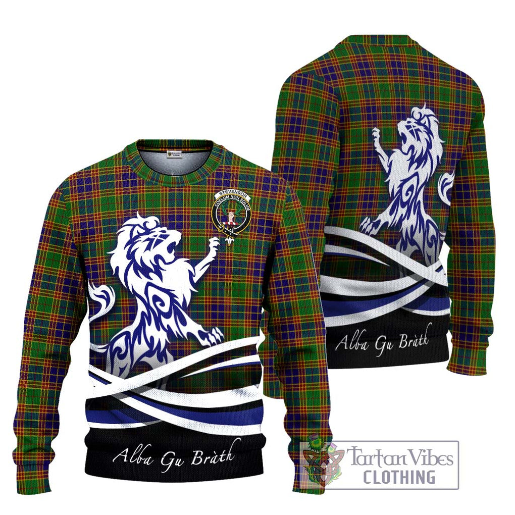 Stevenson Old Tartan Knitted Sweater with Alba Gu Brath Regal Lion Emblem Unisex - Tartanvibesclothing Shop