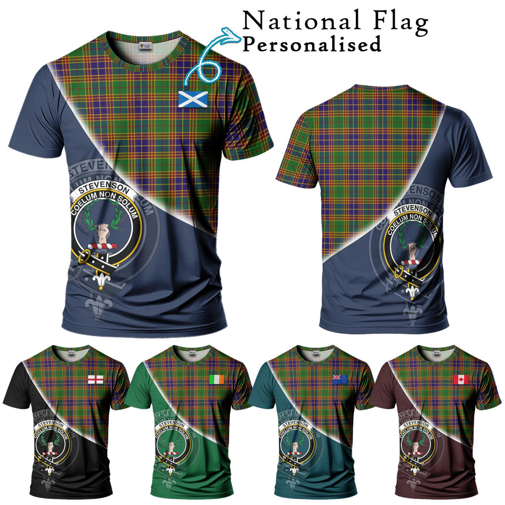 Stevenson Old Tartan T-Shirt with Personalised National Flag and Family Crest Half Style Kid's Shirt - Tartanvibesclothing Shop