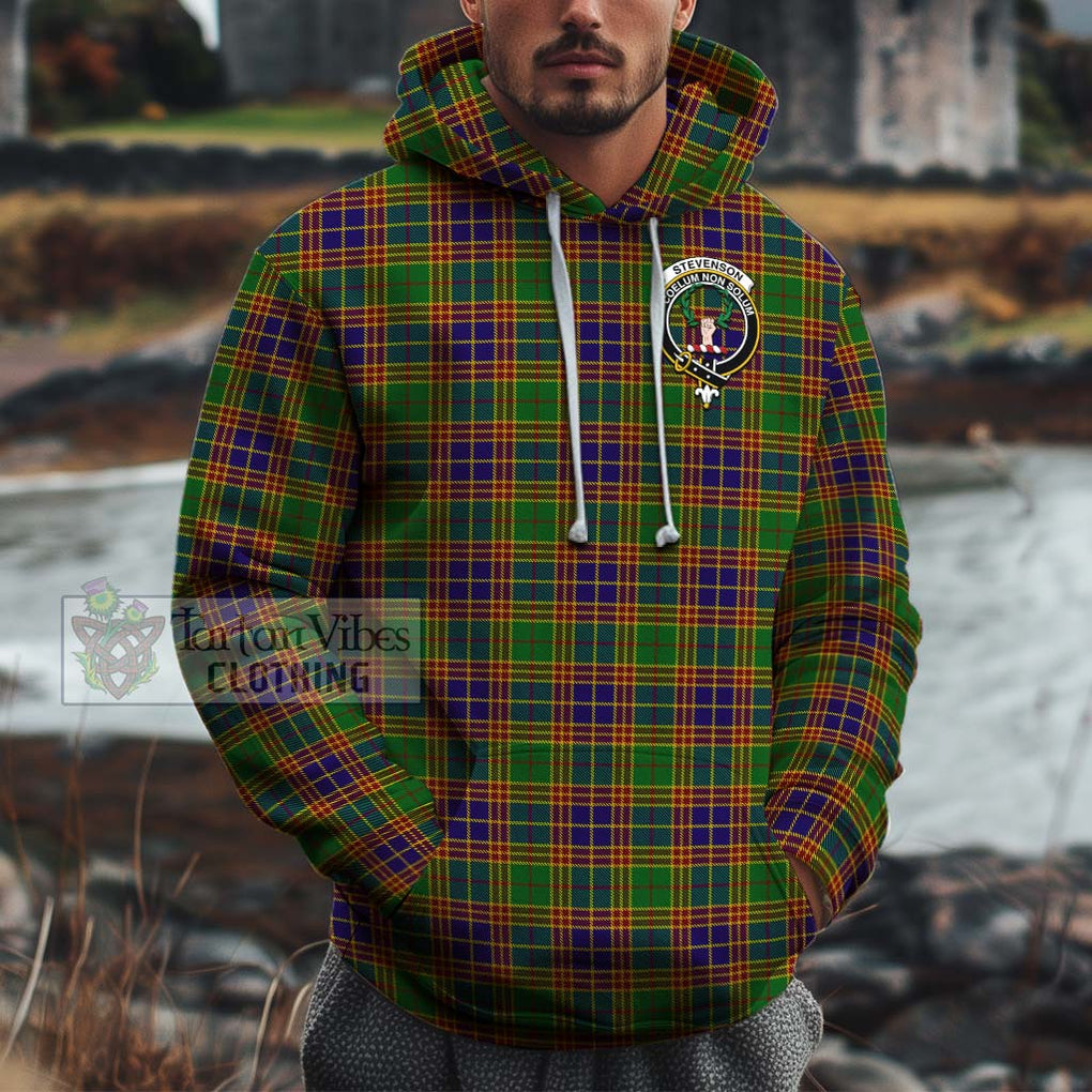 Stevenson Old Tartan Cotton Hoodie with Family Crest Pullover Hoodie XS - Tartan Vibes Clothing