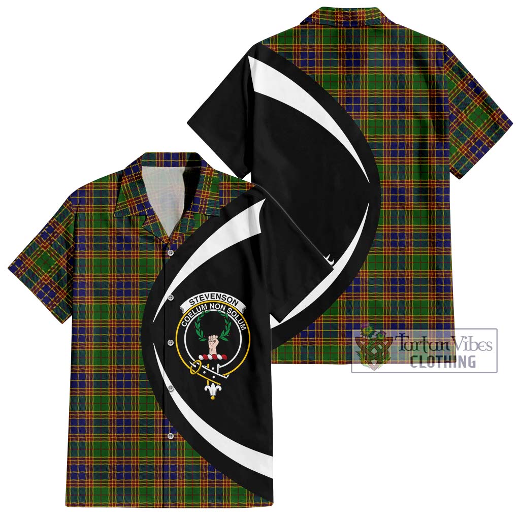 Stevenson Old Tartan Short Sleeve Button Up with Family Crest Circle Style Kid - Tartan Vibes Clothing