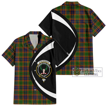 Stevenson Old Tartan Short Sleeve Button Up with Family Crest Circle Style Kid - Tartan Vibes Clothing