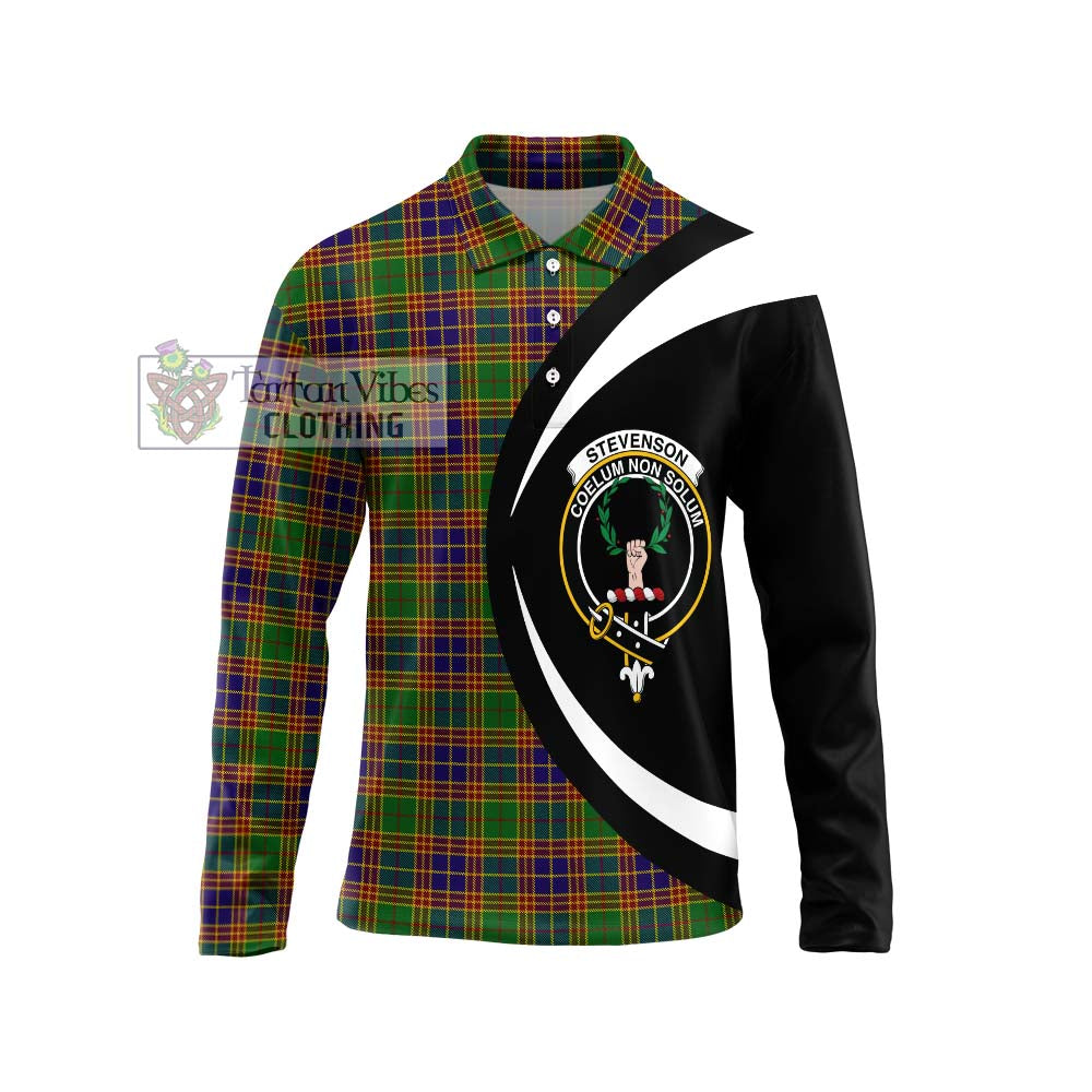 Stevenson Old Tartan Long Sleeve Polo Shirt with Family Crest Circle Style Unisex - Tartan Vibes Clothing