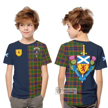 Tartan Vibes Clothing Stevenson Old Tartan Kid T-Shirt with Scottish Lion Royal Arm Half Style