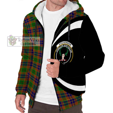 Stevenson Old Tartan Sherpa Hoodie with Family Crest Circle Style Unisex S - Tartan Vibes Clothing