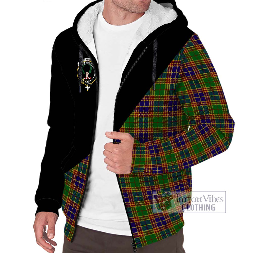 Stevenson Old Tartan Sherpa Hoodie with Family Crest and Military Logo Style Unisex S - Tartanvibesclothing Shop