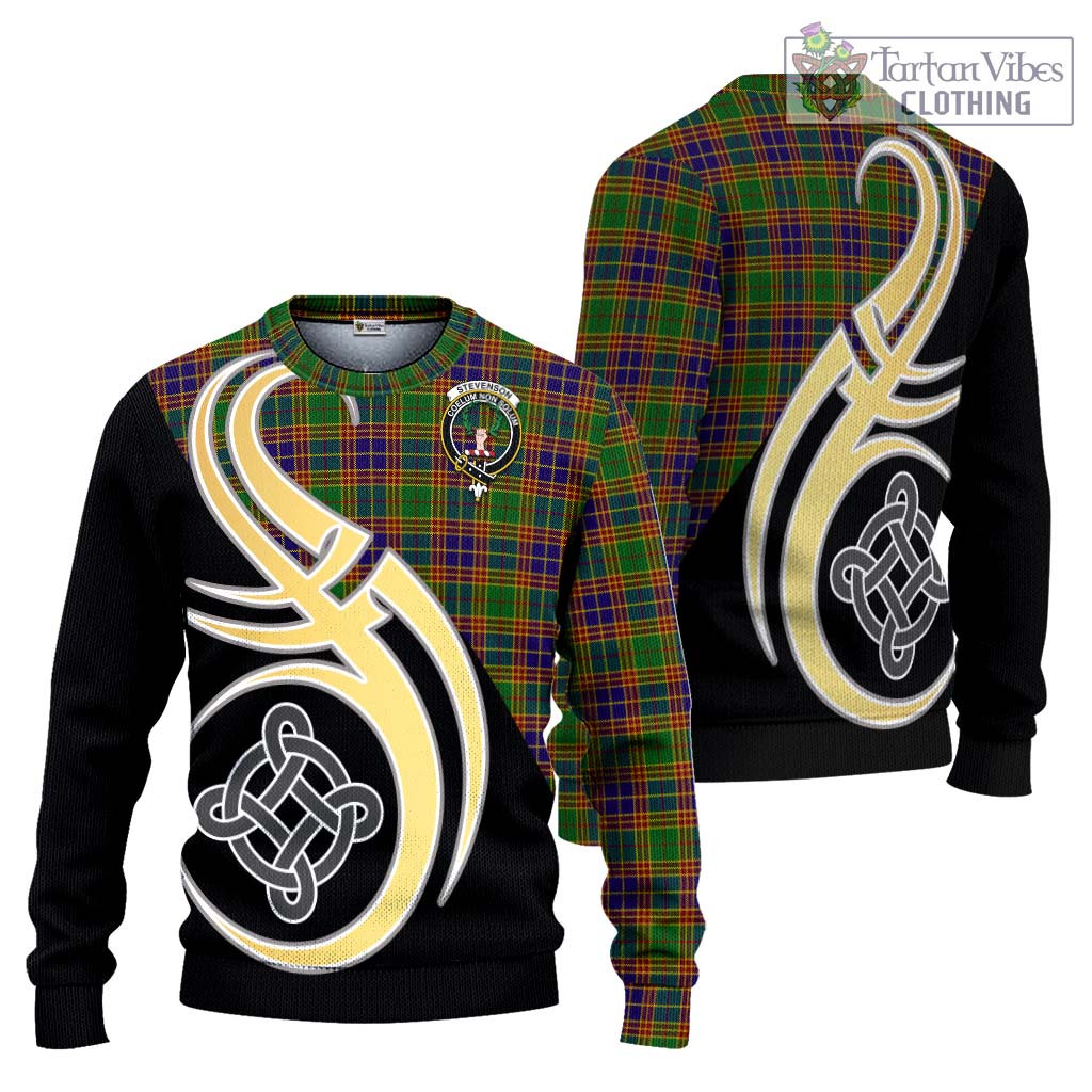 Stevenson Old Tartan Knitted Sweater with Family Crest and Celtic Symbol Style Unisex - Tartan Vibes Clothing