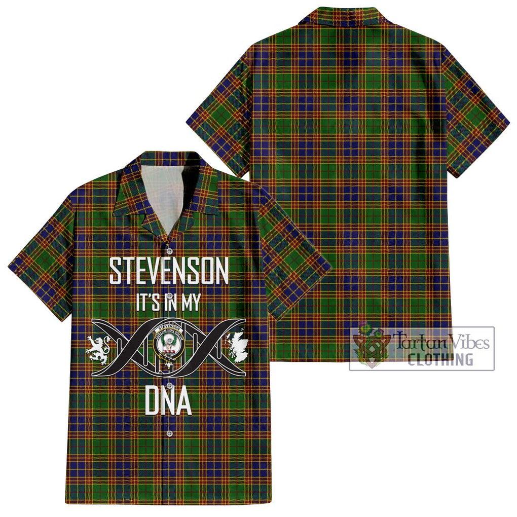 Stevenson Old Tartan Short Sleeve Button Shirt with Family Crest DNA In Me Style Kid - Tartanvibesclothing Shop