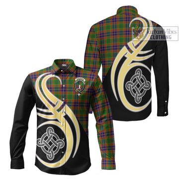 Stevenson Old Tartan Long Sleeve Button Shirt with Family Crest and Celtic Symbol Style Men's Shirt S - Tartan Vibes Clothing