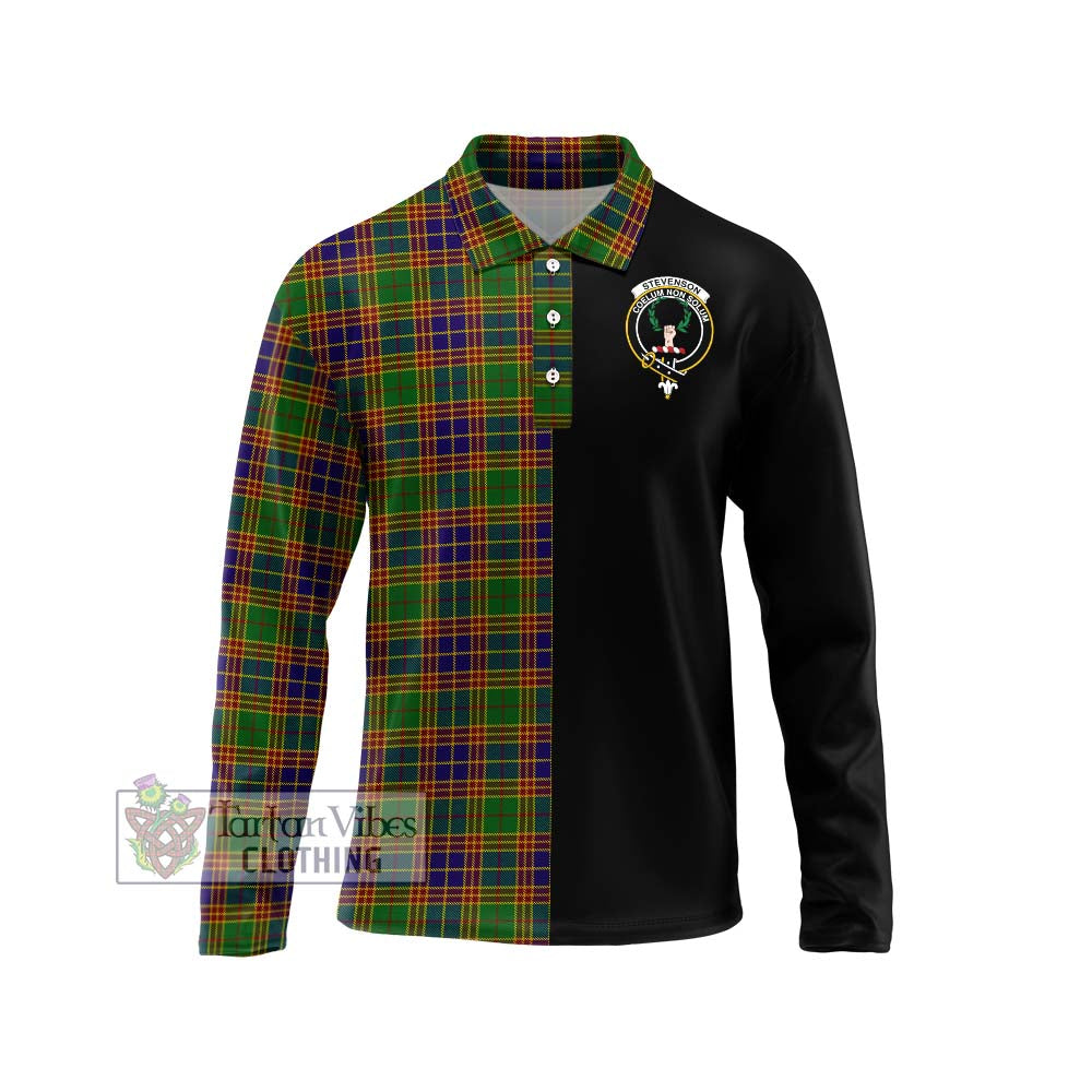 Stevenson Old Tartan Long Sleeve Polo Shirt with Family Crest and Half Of Me Style Unisex - Tartanvibesclothing Shop