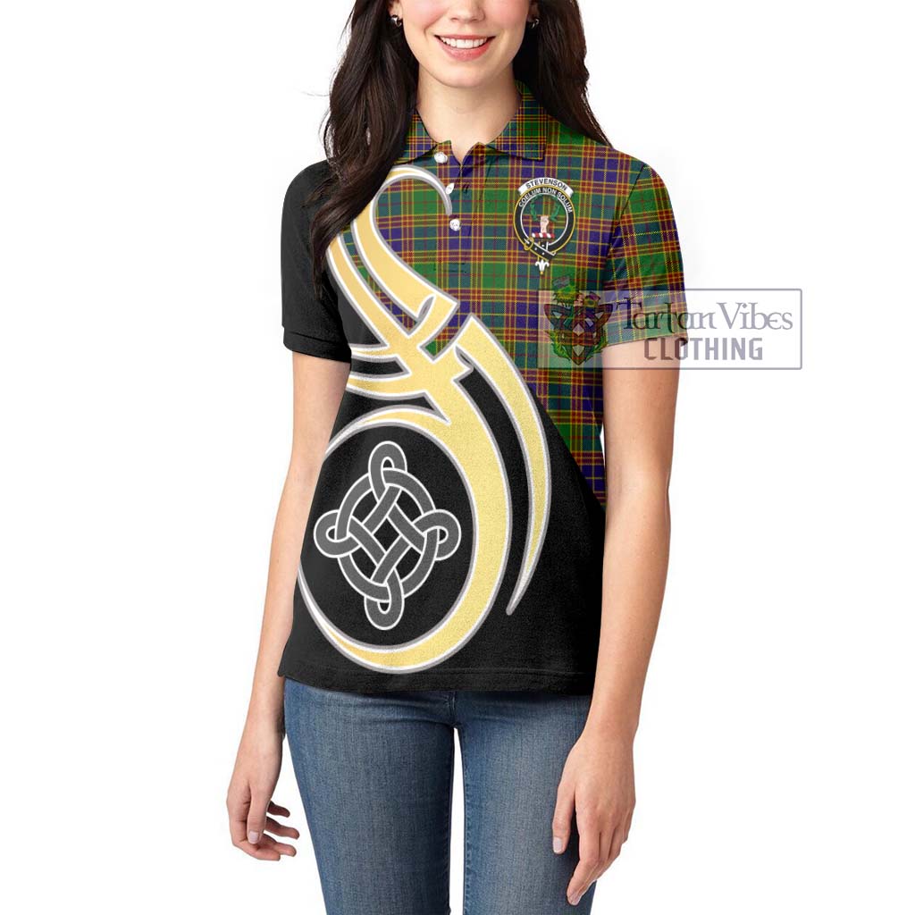 Stevenson Old Tartan Women's Polo Shirt with Family Crest and Celtic Symbol Style Women - Tartan Vibes Clothing