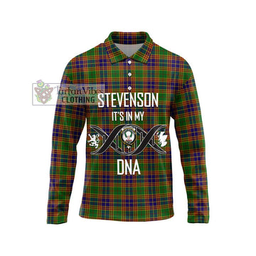 Stevenson Old Tartan Long Sleeve Polo Shirt with Family Crest DNA In Me Style Unisex - Tartanvibesclothing Shop