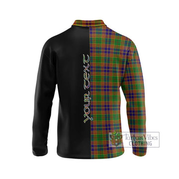 Stevenson Old Tartan Long Sleeve Polo Shirt with Family Crest and Half Of Me Style - Tartanvibesclothing Shop