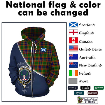 Stevenson Old Tartan Hoodie with Personalised National Flag and Family Crest Half Style - Tartanvibesclothing Shop