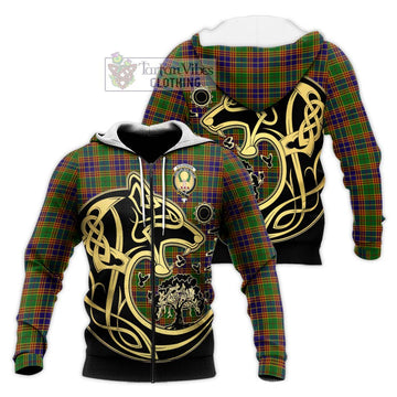 Stevenson Old Tartan Knitted Hoodie with Family Crest Celtic Wolf Style Unisex Knitted Zip Hoodie - Tartan Vibes Clothing