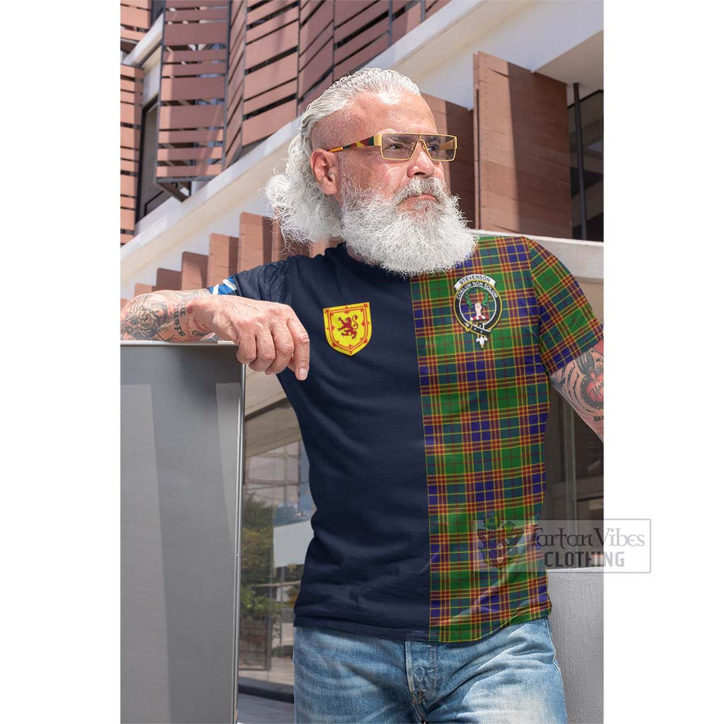 Tartan Vibes Clothing Stevenson Old Tartan Cotton T-shirt with Scottish Lion Royal Arm Half Style