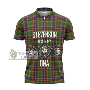 Stevenson Old Tartan Zipper Polo Shirt with Family Crest DNA In Me Style - Tartanvibesclothing Shop