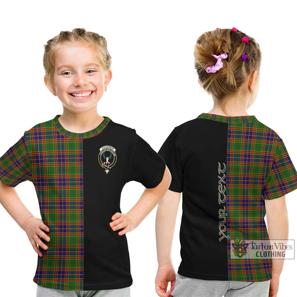 Stevenson Old Tartan Kid T-Shirt with Family Crest and Half Of Me Style - Tartanvibesclothing Shop