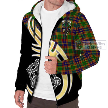Stevenson Old Tartan Sherpa Hoodie with Family Crest and Celtic Symbol Style - Tartan Vibes Clothing