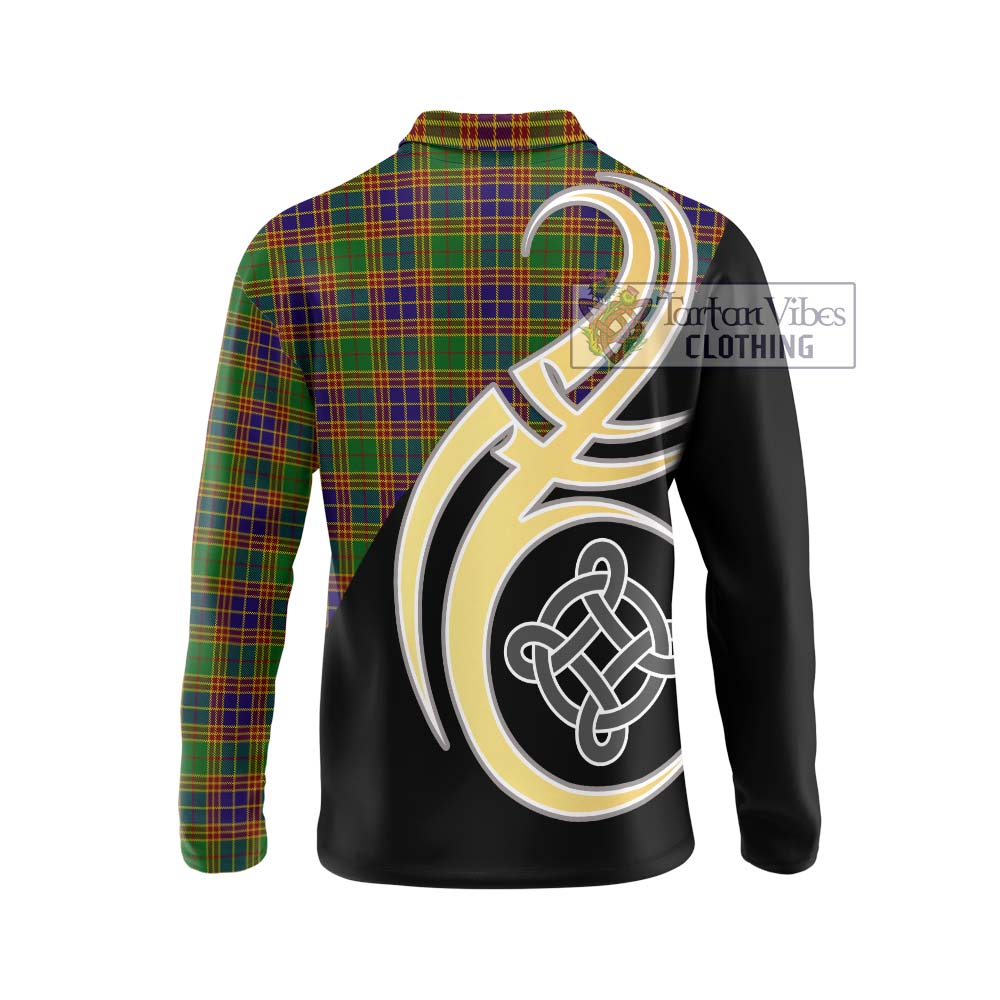 Stevenson Old Tartan Long Sleeve Polo Shirt with Family Crest and Celtic Symbol Style - Tartan Vibes Clothing