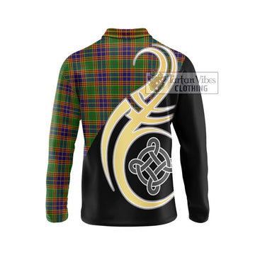 Stevenson Old Tartan Long Sleeve Polo Shirt with Family Crest and Celtic Symbol Style - Tartan Vibes Clothing