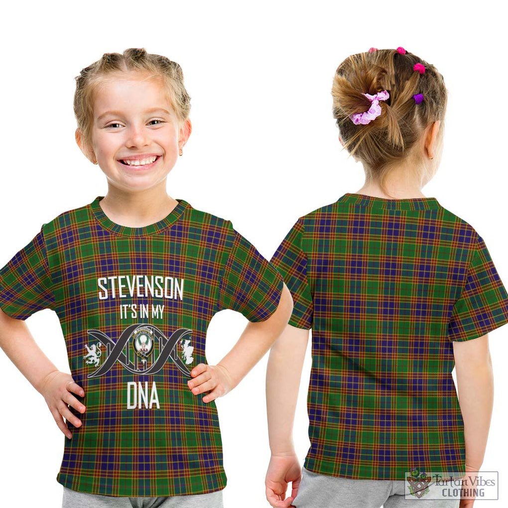 Stevenson Old Tartan Kid T-Shirt with Family Crest DNA In Me Style - Tartanvibesclothing Shop