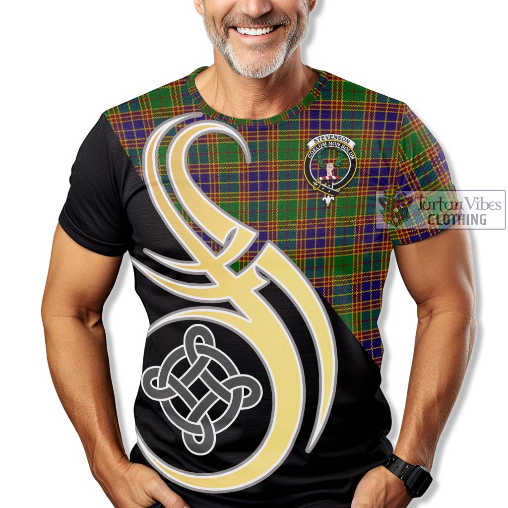 Tartan Vibes Clothing Stevenson Old Tartan T-Shirt with Family Crest and Celtic Symbol Style