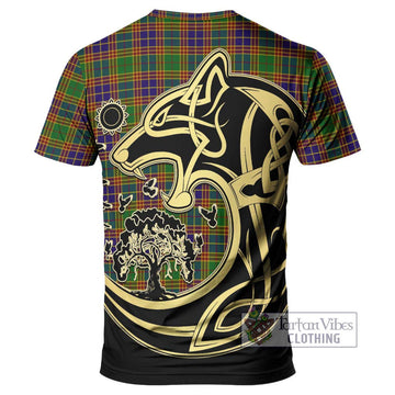 Stevenson Old Tartan T-Shirt with Family Crest Celtic Wolf Style - Tartan Vibes Clothing