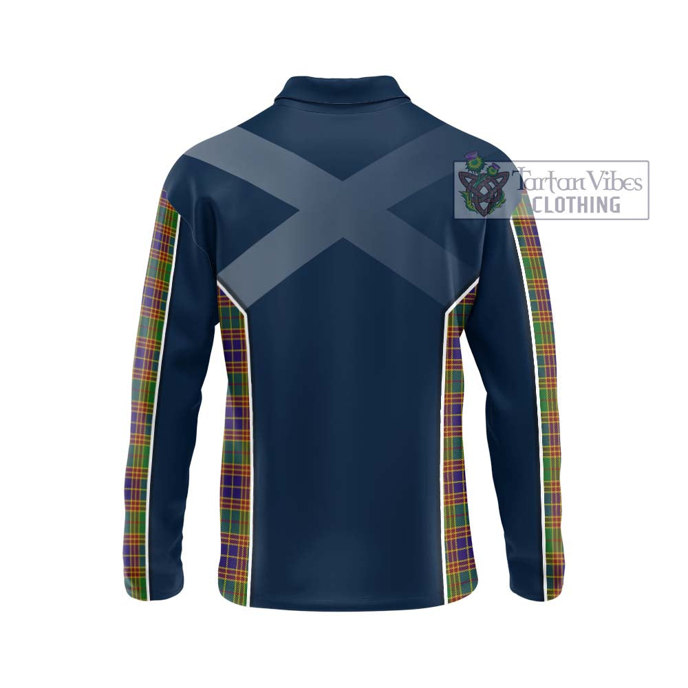 Stevenson Old Tartan Long Sleeve Polo Shirt with Family Crest and Lion Rampant Vibes Sport Style - Tartan Vibes Clothing