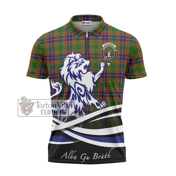 Stevenson Old Tartan Zipper Polo Shirt with Alba Gu Brath Regal Lion Emblem - Tartanvibesclothing Shop