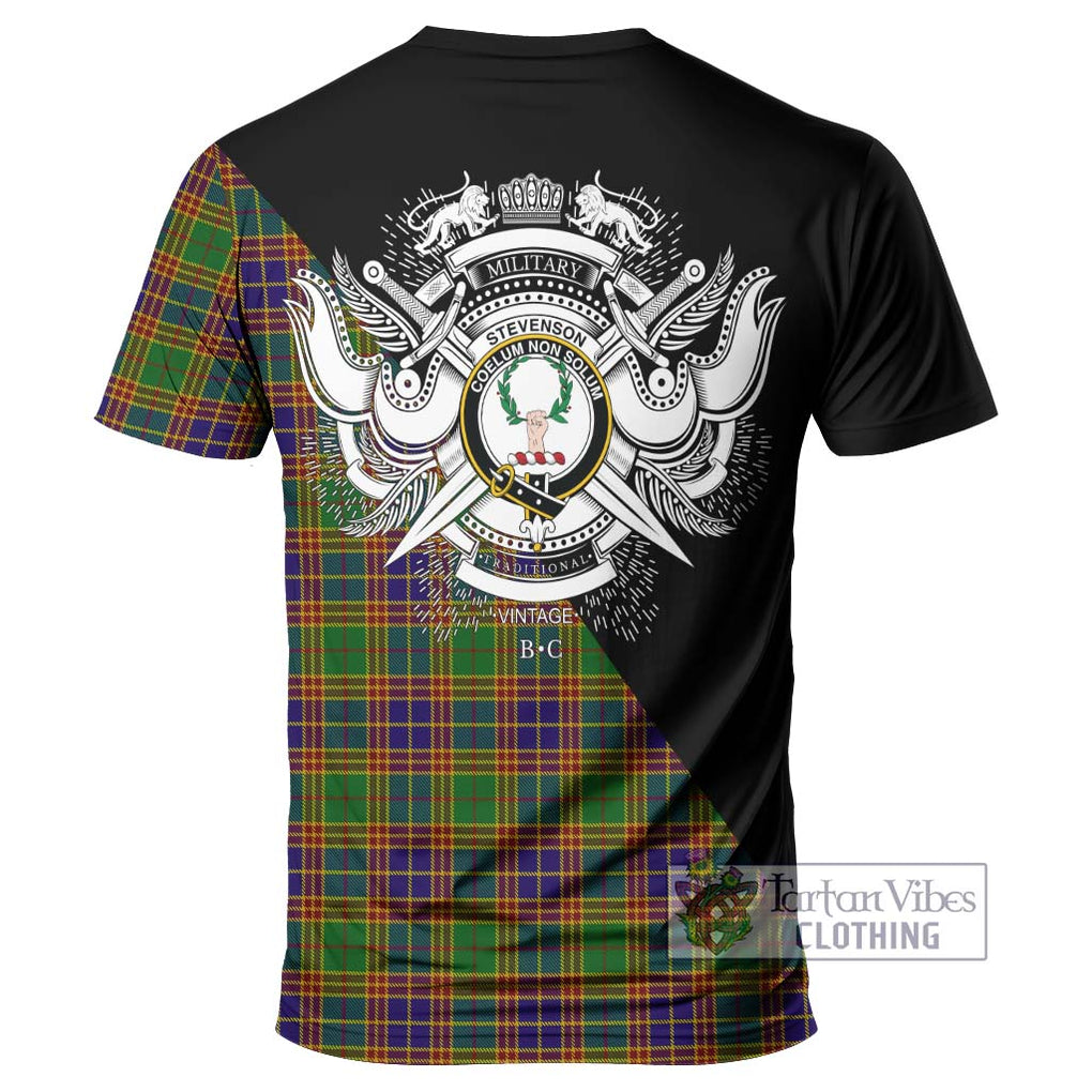 Stevenson Old Tartan T-Shirt with Family Crest and Military Logo Style - Tartanvibesclothing Shop