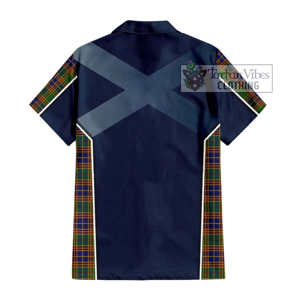 Stevenson Old Tartan Short Sleeve Button Shirt with Family Crest and Lion Rampant Vibes Sport Style - Tartan Vibes Clothing