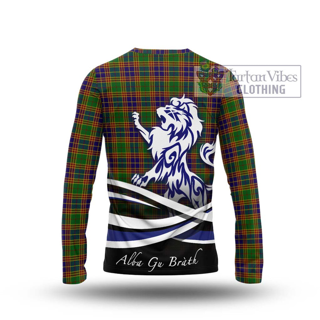 Stevenson Old Tartan Long Sleeve T-Shirt with Alba Gu Brath Regal Lion Emblem - Tartanvibesclothing Shop